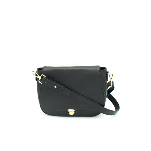 black leather bag with interchangeable front flap