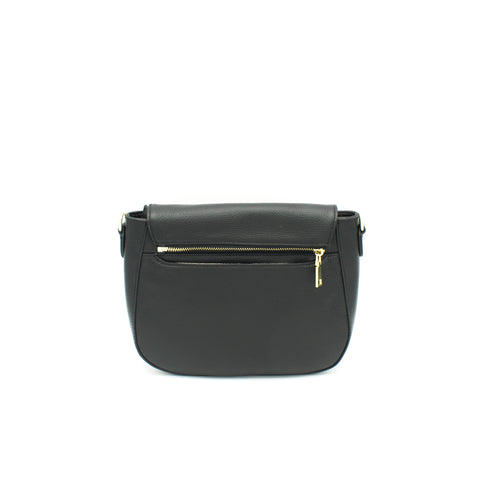 black leather bag with interchangeable front flap
