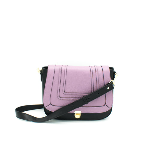 black leather bag with interchangeable front flap