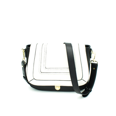black leather bag with interchangeable front flap