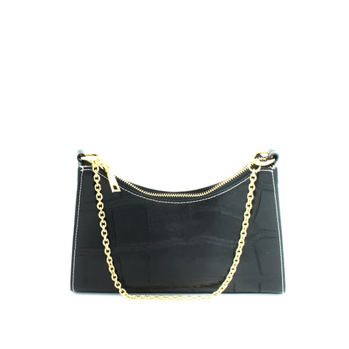 black leather embossed print bag