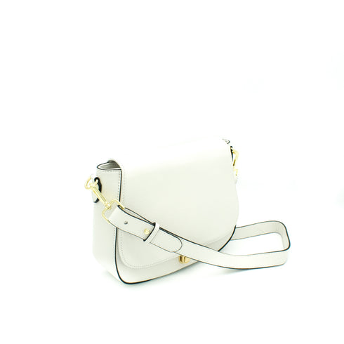white leather bag with interchangeable front flap