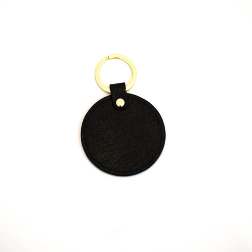 black leather round key rings