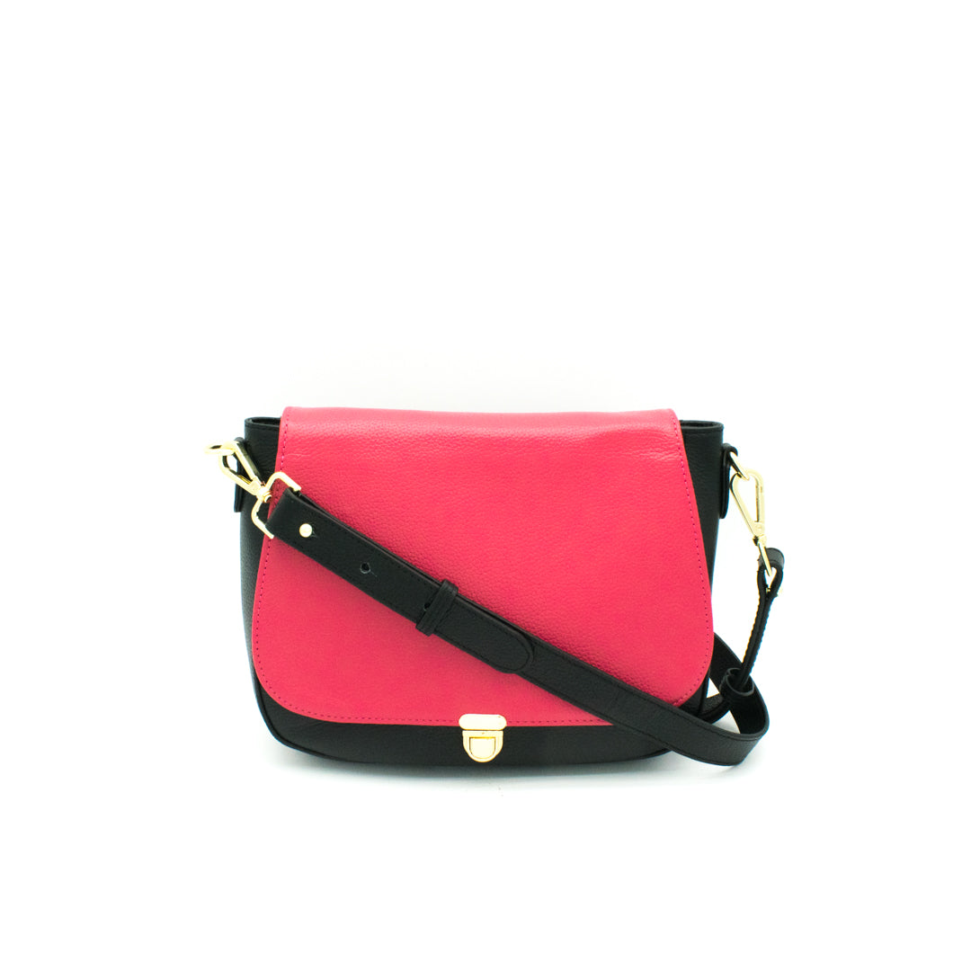 black leather bag with interchangeable front flap